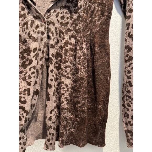John & Jenn Cardigan Women’s Size Large Leopard Print One Button Cashmere Blend - Picture 4 of 9